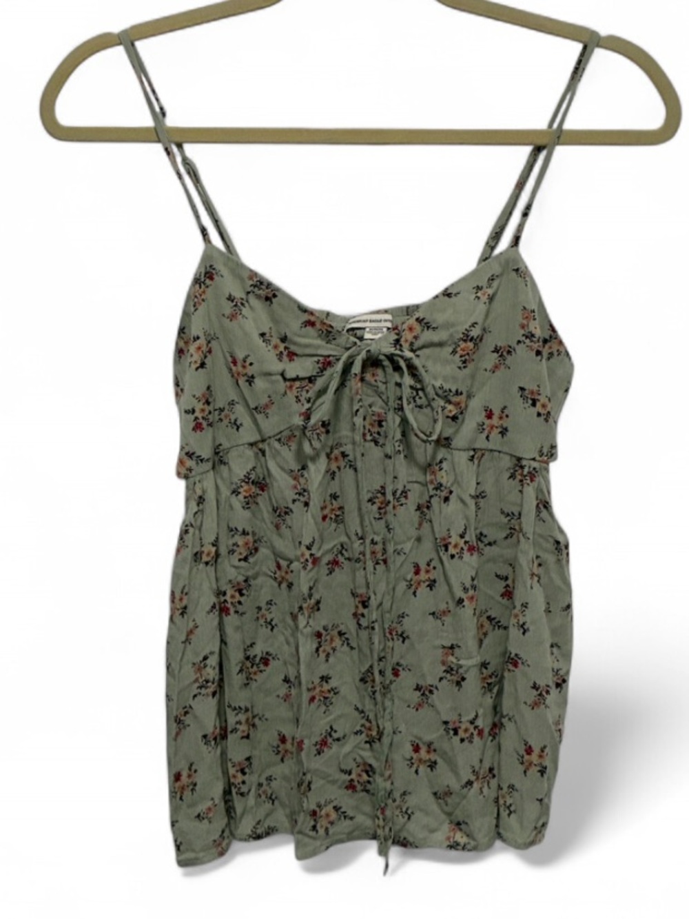 American Eagle Outfitters Dusty Green Cut Out Sides Floral Tie-Front Tank Top